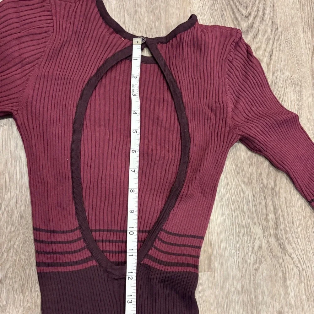 Staud Shoko Maxi Dress Red Burgundy Striped Ribbed Knit Open‎ Back Small - Picture 8 of 8